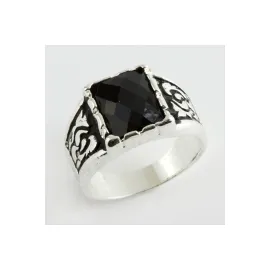 Kristal Taşlı Metal Erkek Yüzük-Kırmızı