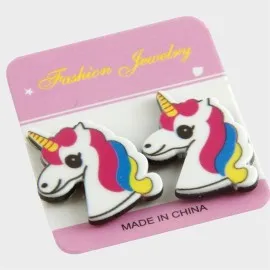 Unicorn Mıknatıslı Plastik Çocuk Küpesi-Beyaz