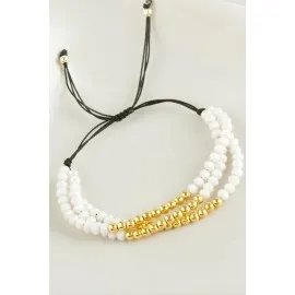 Top Metal Üçlü Kristal Bileklik-Krem