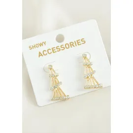 Kule Trend Taşlı Küpe-Sarı