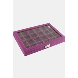 24 Bölmeli Cam Kapaklı Anfora Kumaş Sunum Tablosu 24X34 Cm-Mor