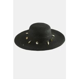 Deniz Kabuğu Hasır Şapka-Siyah