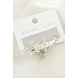 3 Adet Yıldız İnci Zirkon Taşlı Küpe-Gümüş Rengi