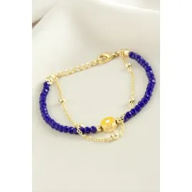 Papatya Zincir Kristal Bileklik-Mavi