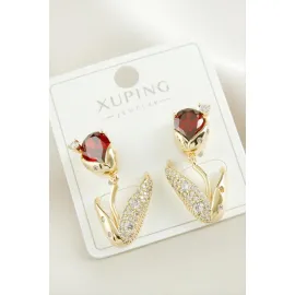 Xuping Orkide Zirkon Taşlı Lüks Çelik Küpe-Sarı