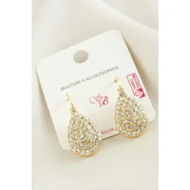 Oval Taşlı Klipsi Küpe-Sarı