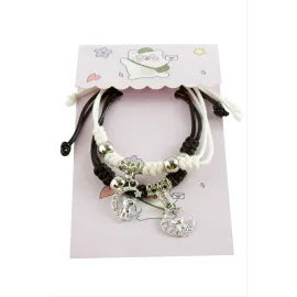 2 Adet Ayıcık Zirkon Taşlı Lüks İp Bileklik-Siyah