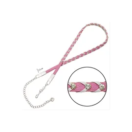 Örgülü Deri Taşlı Kemer-Sarı