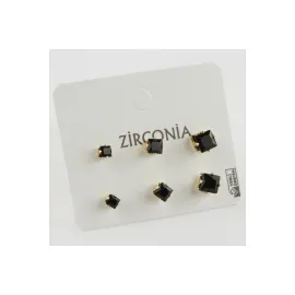 6lı Zirkon Tek Taşlı Küpe-Gümüş Rengi