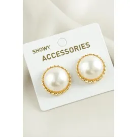 Yuvarlak Trend İnci Küpe-Gümüş Rengi