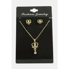 Kalp Zirkon Taşlı Set Kolye-Gümüş Rengi