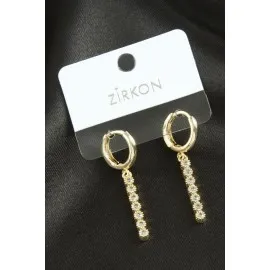 Çubuk Zirkon Taşlı Küpe-Sarı