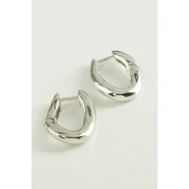 Oval Trend Metal Küpe-Gümüş Rengi