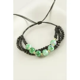 3lü Kristal Boncuk Zincirli Bileklik-Yeşil