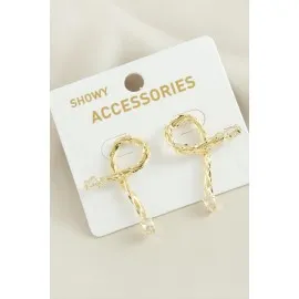 Oval Yeni Sezon Damla Taşlı Küpe-Sarı