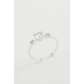 Kalp Zirkon Taşlı Yüzük-Gümüş Rengi