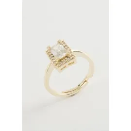 Dikdörtgen Tek Taşlı Yüzük-Sarı