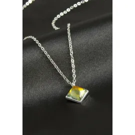 Kare Cam Kolye-Gümüş Rengi