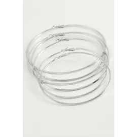 Çizgili Ezme Metal Halka Küpe 6 Adet-Gümüş Rengi