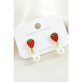 Çilek Mineli İnci Küpe-Sarı