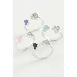 Kalp Taşlı Mineli Eklem Yüzük-Gümüş Rengi