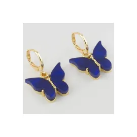 Kelebek Figürlü Polyester Küpe-Mavi