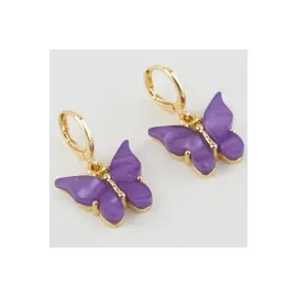 Kelebek Figürlü Polyester Küpe-Açık Mor