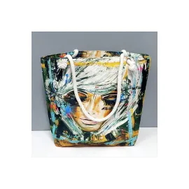 Bayan Yüz Desenli Plaj Çantası-Sarı