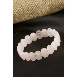 Oval Kesim Orjinal Pembe Kuvars Doğaltaşlı Bileklik-Pembe