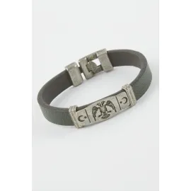 Çift Başlı Kartal Suni Deri Bileklik-Yeşil