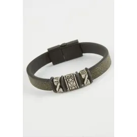 Çini Desenli Kaliteli Mıknatıslı Suni Deri Bileklik-Yeşil