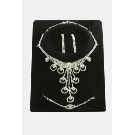 Halka Taşlı Lüks Set Kolye-Gümüş Rengi