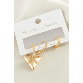 3 Adet ÜçgenZirkon Taşlı Küpe-Gümüş Rengi