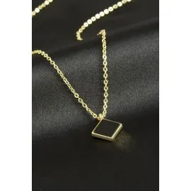 Kare Polyester Kolye-Siyah