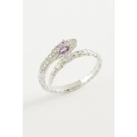 Yılan Zirkon Taşlı Yüzük-Gümüş Rengi