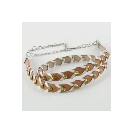 Örgülü Deri Taşlı Kemer-Kahverengi