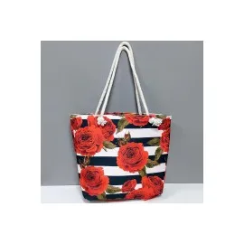 Gül Desenli Plaj Çantası-Kırmızı