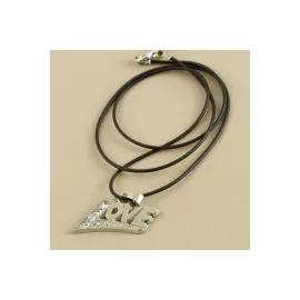 Love Yazılı Metal Vinlex Deri Kolye-Gümüş Rengi
