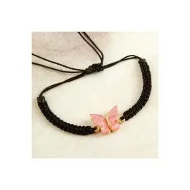 Kelebek Sedef Makrome Örgülü Bileklik-Siyah