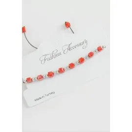 Küp Top Metal Kristal Bileklik-Turuncu