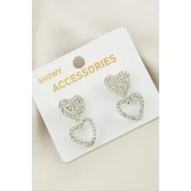 Kalp Yeni Sezon Taşlı Küpe-Gümüş Rengi