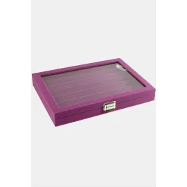 Cam Kapaklı Anfora Kumaş Küpe Standı 24X34 cm-Mor