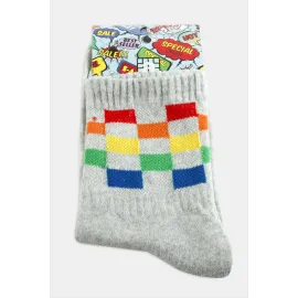 Satranç Desenli Kolej Çorap 8X28-Gri