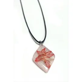 Tesbih Çiçeği Baklava Dilimli Epoksi Kolye-Kırmızı