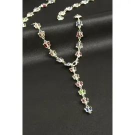 Kelebek Zirkon Taşlı Y Kolye-Gümüş Rengi