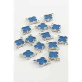 Çiçek Çift Kulplu Mineli Bileklik Ve Kolye Ucu Aparatı 1 Adet-Mavi