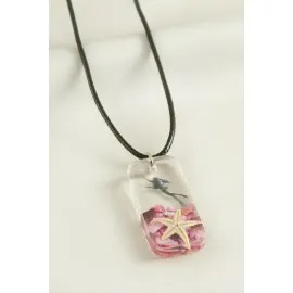 Deniz Yıldızı Dikdörtgen Epoksi Kolye-Pembe