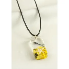 Deniz Yıldızı Dikdörtgen Epoksi Kolye-Kırmızı