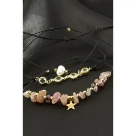 3 Adet Yıldız Kırık Doğaltaş Bileklik-Yeşil-1