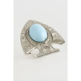 Balık Turkuaz Taşlı Yüzük-Gümüş Rengi